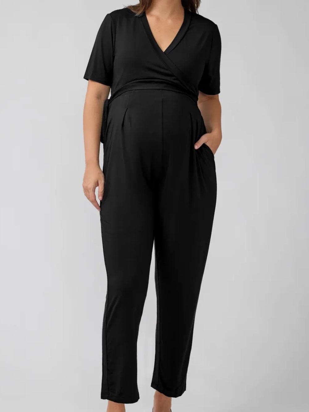 Ingrid & Isabel Maternity Short Sleeve V-Neck Maternity and Nursing Jumpsuit